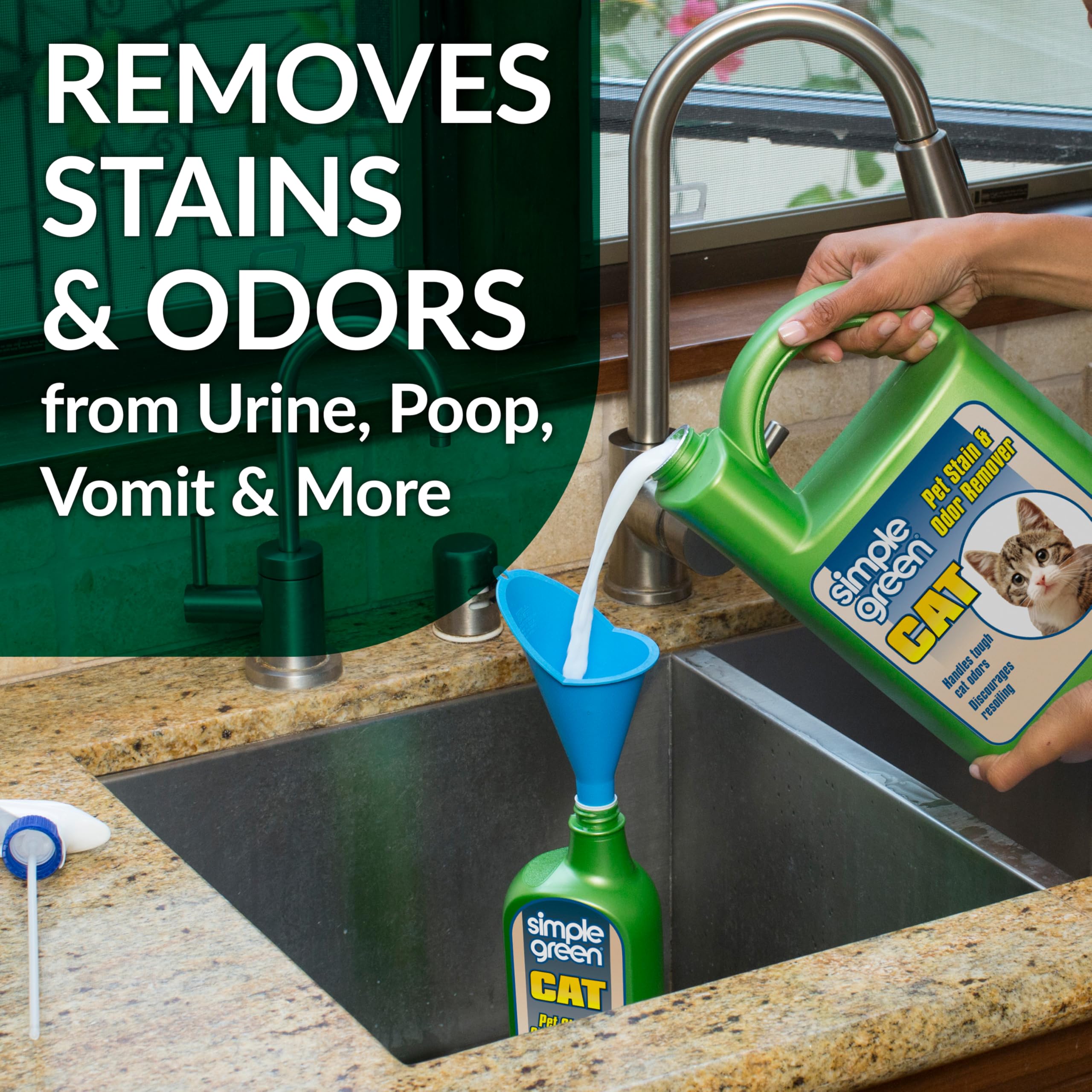 Simple Green Cat Stain & Odor Remover - Enzyme Cleaner for Cat Urine, Feces, Blood, Vomit (32 oz Sprayer & 1 gallon Refill) - Image 3